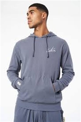 Oversize Fitilli Kapişonlu Sweat-İndigo Mavi