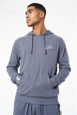 Oversize Fitilli Kapişonlu Sweat-İndigo Mavi