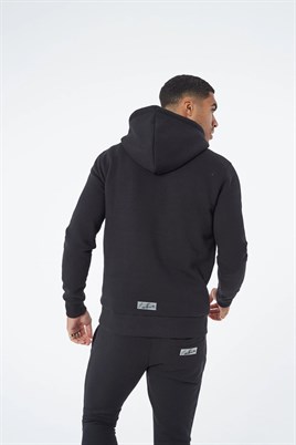 Göğüsü İmza Nakışlı Kapişonlu Sweat-Siyah