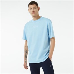 Oversize İmza Baskılı T shirt-Mavi Açık