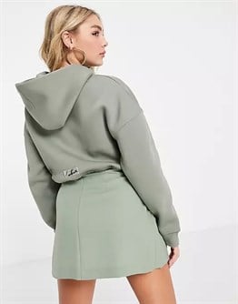 Oversize İmza Nakışlı logolu  Kısa Crop Sweat-Haki