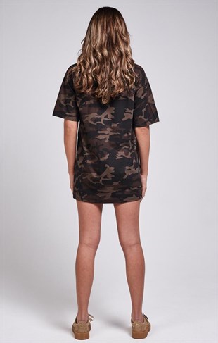 Oversize Kamuflaj Long T Shirt   Kamuflaj-Kahve-Kamuflaj