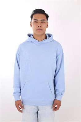 Oversize Kapşonlu Basic Sweat-Mavi Açık