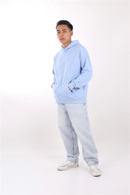 Oversize Kapşonlu Basic Sweat-Mavi Açık