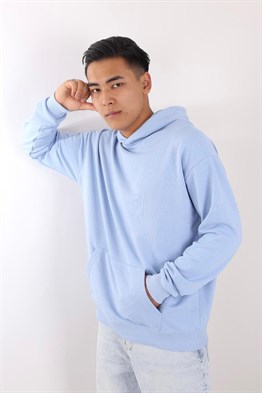 Oversize Kapşonlu Basic Sweat-Mavi Açık