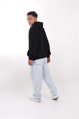 Oversize Kapşonlu Basic Sweat-Siyah