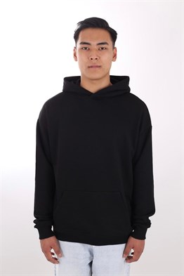 Oversize Kapşonlu Basic Sweat-Siyah