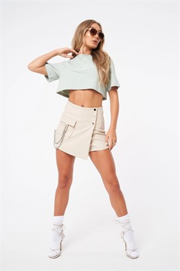 Oversize Kısa Crop T shirt-Mint Yeşili