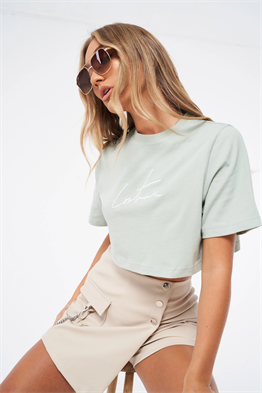 Oversize Kısa Crop T shirt-Mint Yeşili