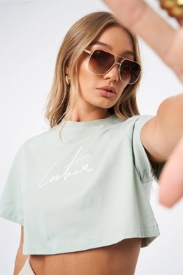 Oversize Kısa Crop T shirt-Mint Yeşili