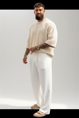 Oversize Long T-Shirt-Krem