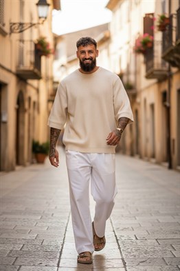Oversize Long T-Shirt-Krem