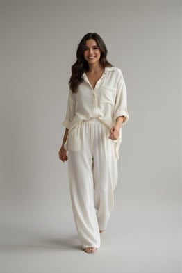 Oversize Muslin Gömlek-Bej
