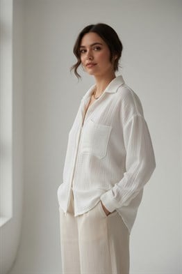 Oversize Muslin Gömlek-Beyaz