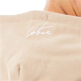 Oversize Önü Kolları Baskılı Baskılı Kapişonlu Sweat-Bej