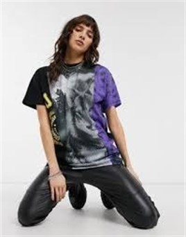 Oversize Önü Kurt BAskılı T shirt-Siyah