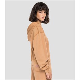 Oversize  Organik Pamuk Hoodie Kapişonlu Sweat-Kahverengi Açık