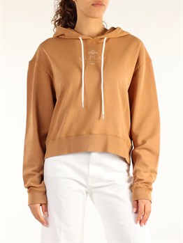 Oversize  Organik Pamuk Hoodie Kapişonlu Sweat-Kahverengi Açık