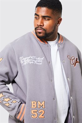 Oversize  Penye Çıtçıtlı  College Bomber Mont Sweat-Antrasit