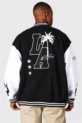 Oversize  Penye Çıtçıtlı  College Bomber Mont Sweat-Siyah
