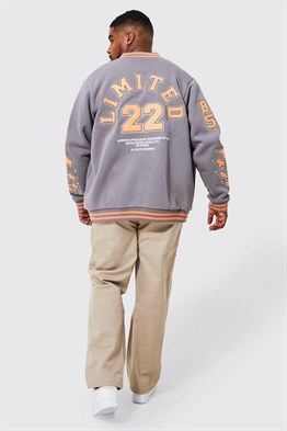 Oversize  Penye Çıtçıtlı  College Bomber Mont Sweat-Antrasit