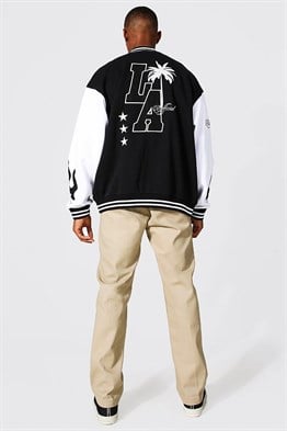 Oversize  Penye Çıtçıtlı  College Bomber Mont Sweat-Siyah