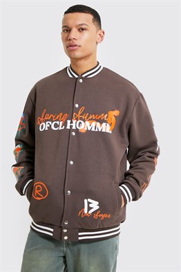 Oversize  Penye Çıtçıtlı  College Bomber Mont Sweat-Kahve