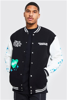 Oversize  Penye College Bomber Mont Sweat-Siyah