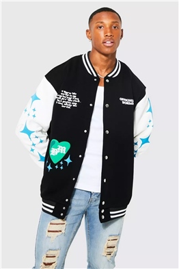 Oversize  Penye College Bomber Mont Sweat-Siyah