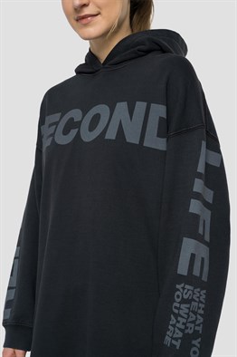 Oversize Secondlife Sweat Hoodie-Antrasit