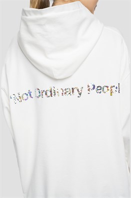 Oversize Secondlife Sweat Hoodie-Kirli Beyaz