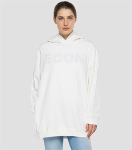 Oversize Secondlife Sweat Hoodie-Kirli Beyaz