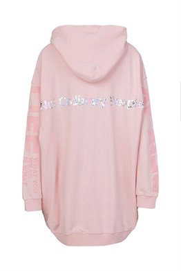 Oversize Secondlife Sweat Hoodie-Pembe