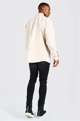 Oversize Strech Cepli Gömlek-Krem