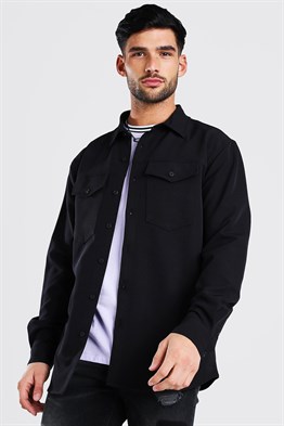 Oversize Strech Cepli Gömlek-Siyah