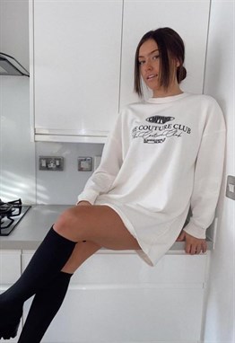 Oversize Unisex Nakışlı  Sweat-Krem