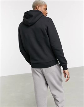 Oversize Unisex Önü  Yuvarlak Baskı Kapişonlu Sweat-Siyah