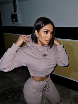 Oversize Yıkamalı Crop Sweat-Gülkurusu