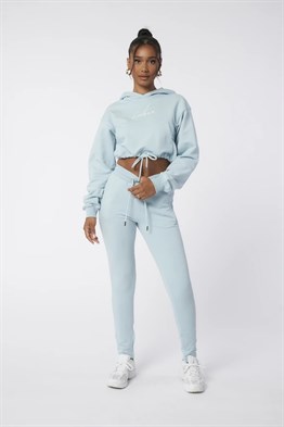 Paçası Fermuarlı İmza Nakışlı Eşofman Altı Jogger-Mavi