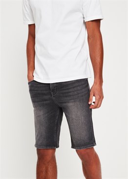 Paçası Katlı Jean Şort-Antrasit