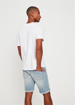 Paçası Katlı Jean Şort-Buz Mavisi