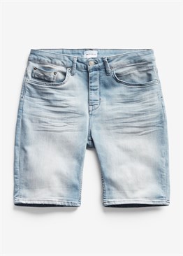 Paçası Katlı Jean Şort-Buz Mavisi
