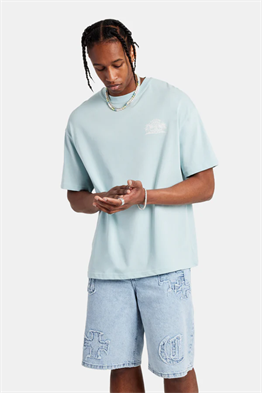 PALM PRINT T-SHIRT-Mavi Açık