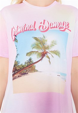 Plaj Baskılı Long T-Shirt-Karısık Renkli