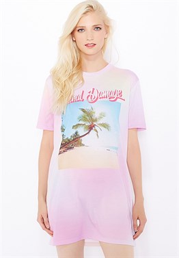 Plaj Baskılı Long T-Shirt-Karısık Renkli