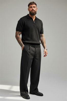 Polo  Yaka Merserize T-shirt-Siyah