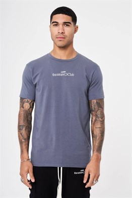 Slim Fit Ters  Logolu T shirt-İndigo Mavi