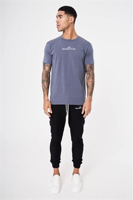 Slim Fit Ters  Logolu T shirt-İndigo Mavi