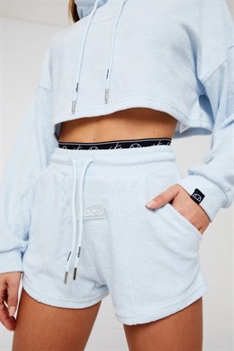 Soft Havlu Kumaş   Kısa Crop Sweat-Mavi Açık