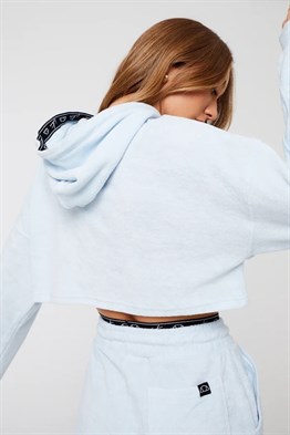 Soft Havlu Kumaş   Kısa Crop Sweat-Mavi Açık